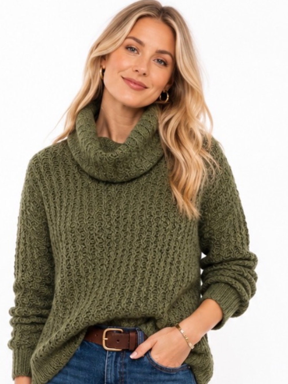 Banana Republic Olive Green Textured Cowl Neck Sweater M